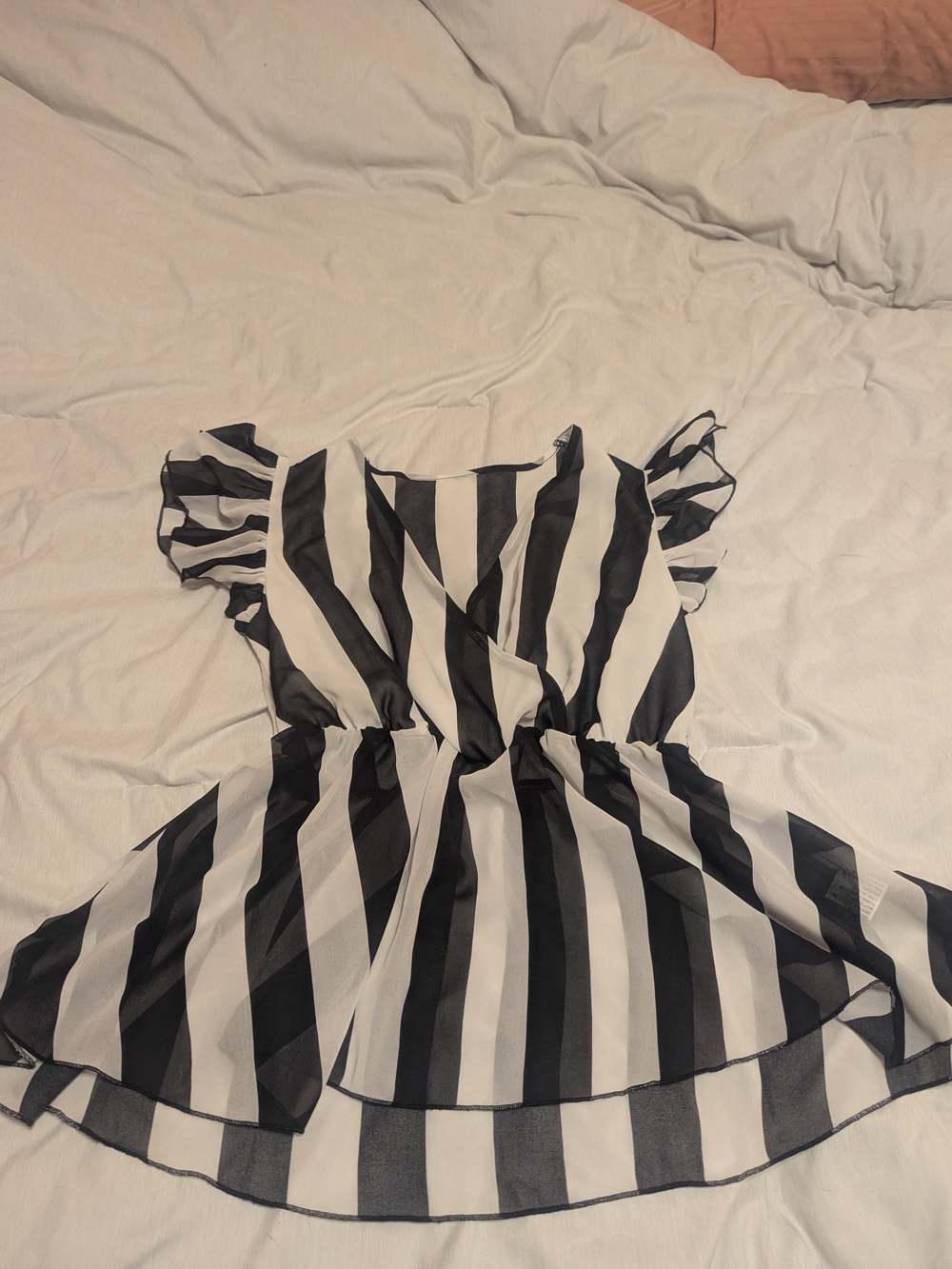 Black & White Striped Ruffle Sleeve Shirt